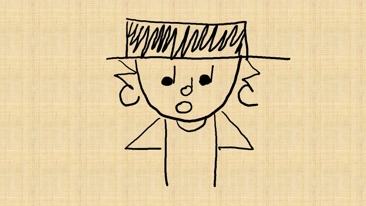 An illustrated man with music symbols with wooden background