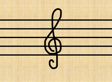 A completed Treble Clef drawing on stave
