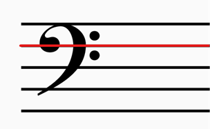 Bass Clef on stave with reddened top 2nd staff 