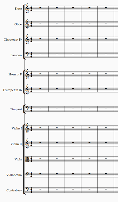 A sample of blank orchestra score