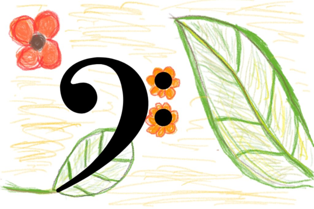 A Bass Clef with flowers and plants decorative background