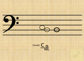2nd step reading B3 on bass clef stave
