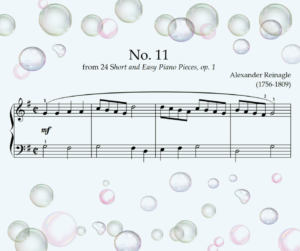 Preparatory Piano Grade Music Sheet No. 11 Op. 1 Reinagle with bubbles background